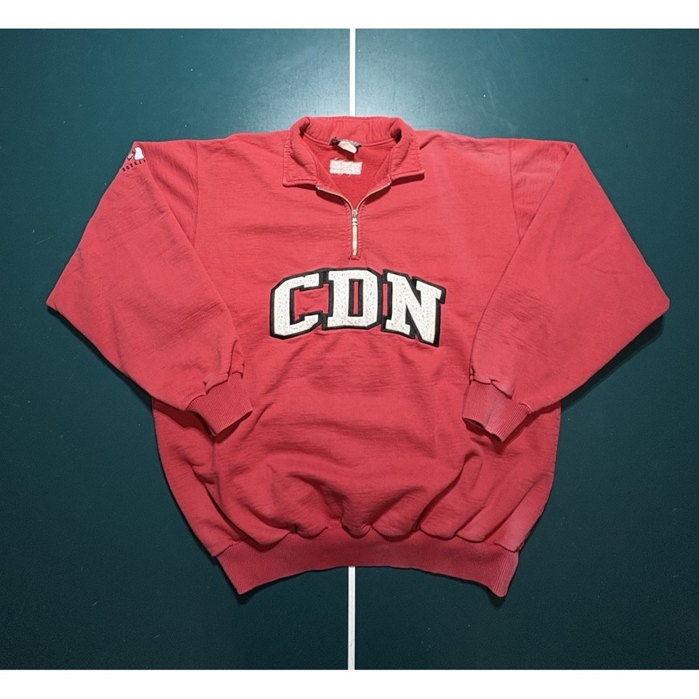 Vintage 80s CCM Team Canada Hockey Sweatshirt Mens XL 1/4 Zip Embroidered‎ Rare
